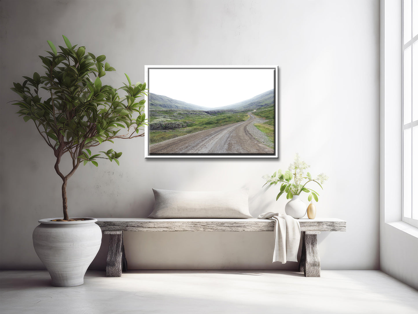 An image of a desolate road in Iceland. Framed fine art photography, canvas wall art by Kristen Olivares.
