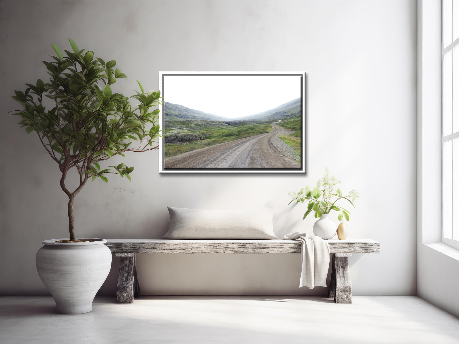 An image of a desolate road in Iceland. Framed fine art photography, canvas wall art by Kristen Olivares.