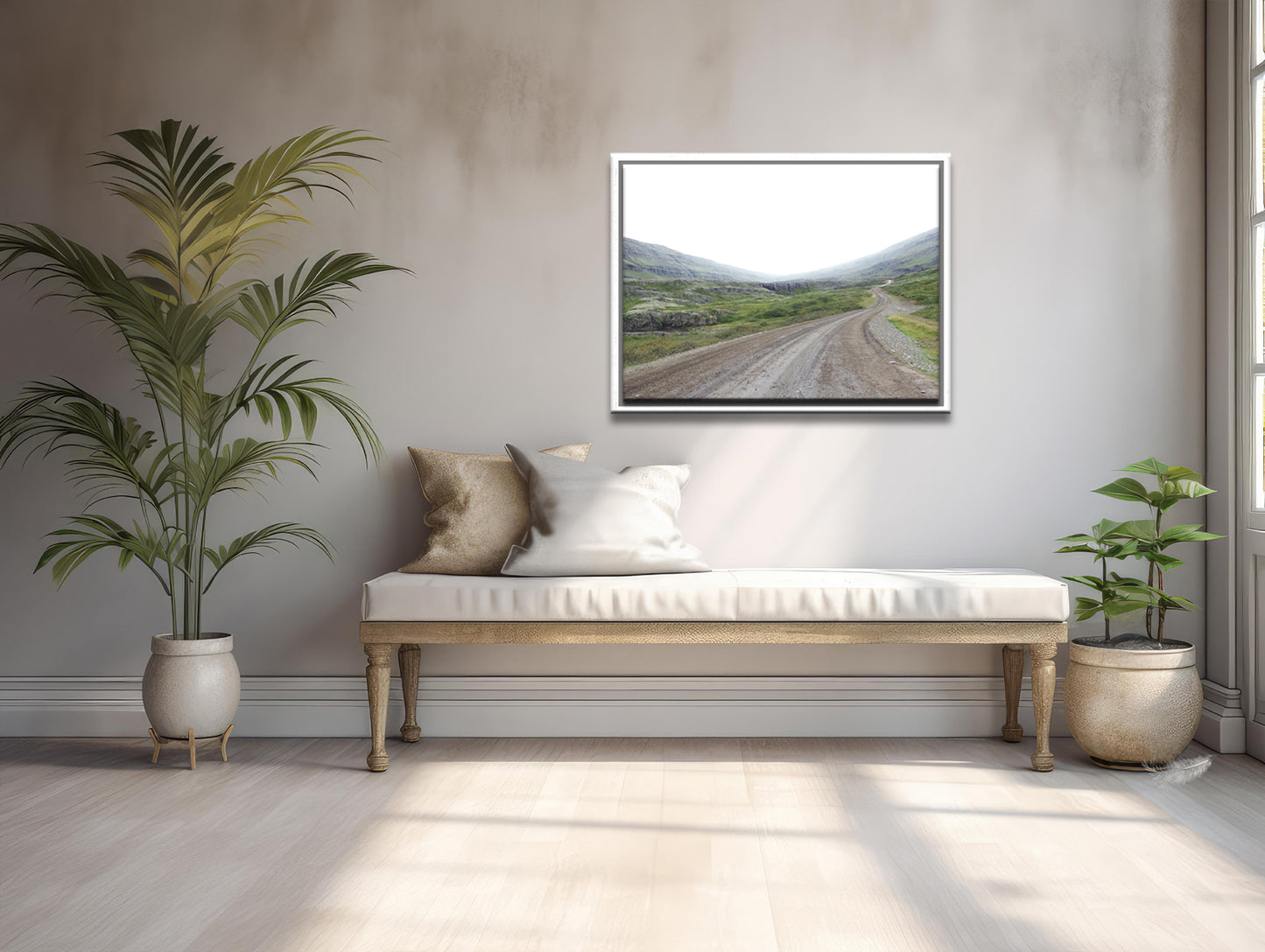 An image of a desolate road in Iceland. Framed fine art photography, canvas wall art by Kristen Olivares.