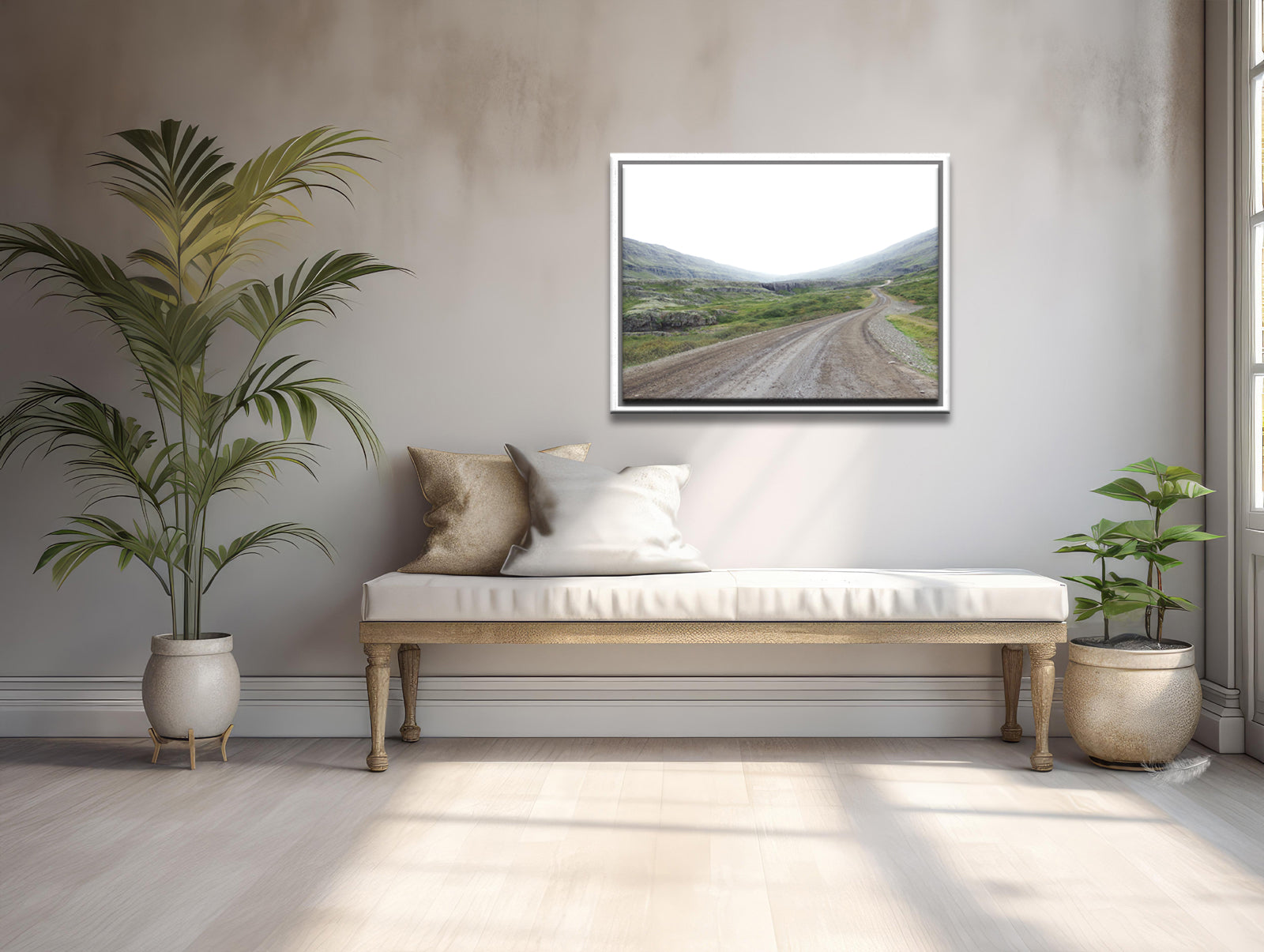 An image of a desolate road in Iceland. Framed fine art photography, canvas wall art by Kristen Olivares.