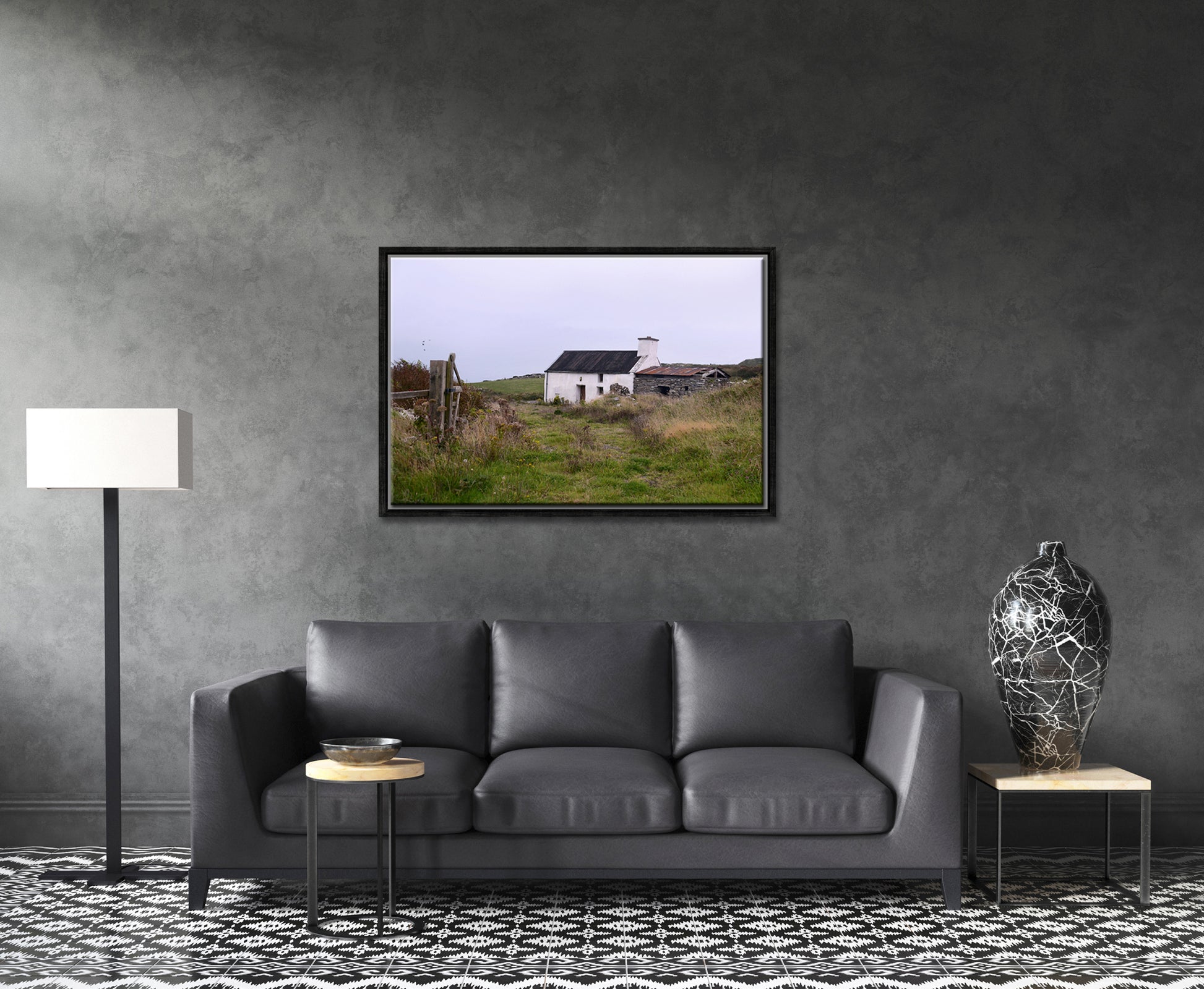 Old, stone, farmhouse in the Irish Countryside. Framed canvas print by Kristen Olivares