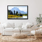 The beautiful Grand Tetons, bluish mountains and golden grass along the river bank. Canvas Wall Art. Framed Fine Art Photography by Kristen Olivares