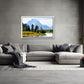 The beautiful Grand Tetons, bluish mountains and golden grass along the river bank. Canvas Wall Art. Framed Fine Art Photography by Kristen Olivares