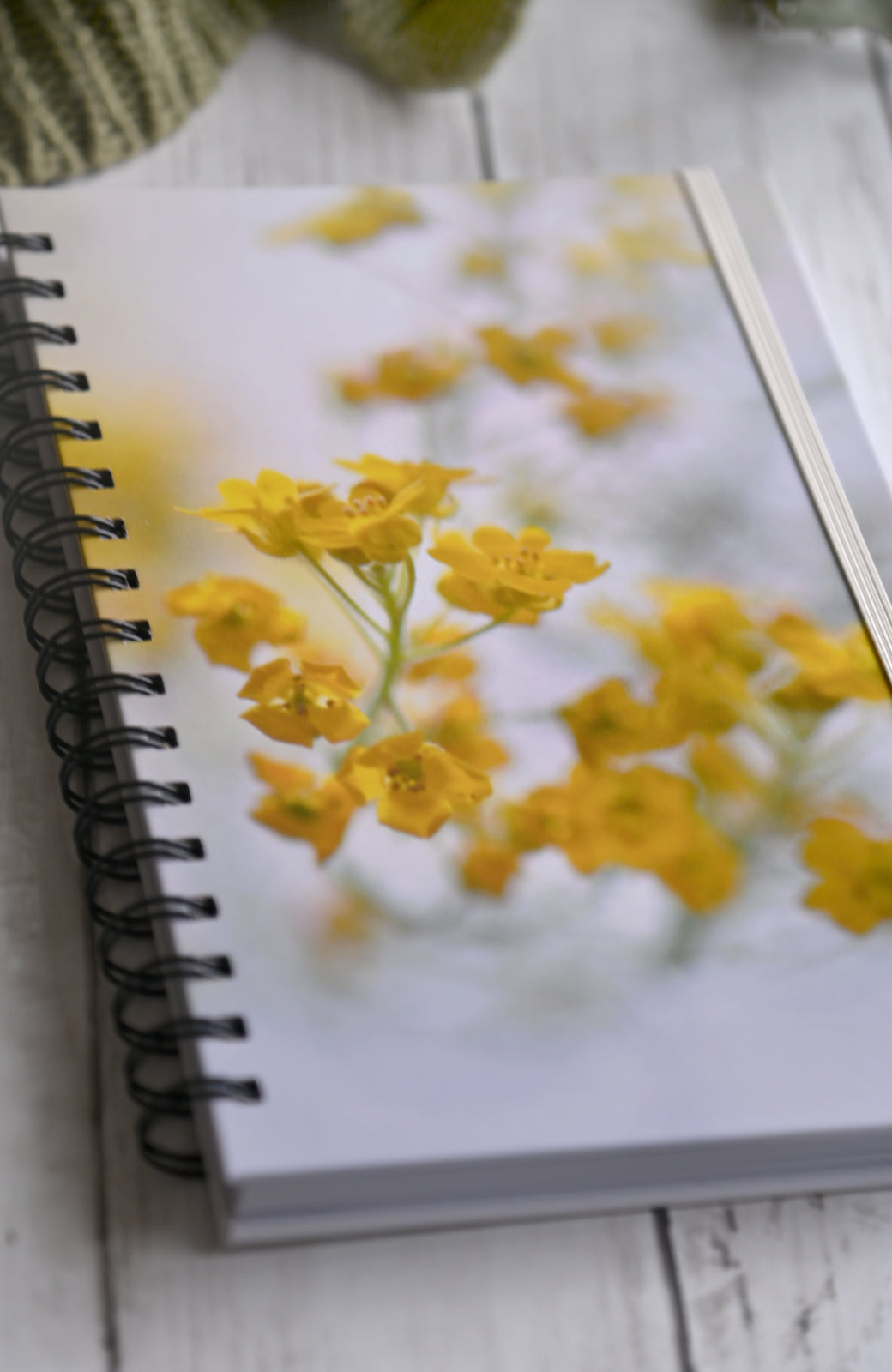 Bright and beautiful photo of yellow Rapeseed flowers. Durable hardcover journal-200 lined pages- photo by Kristen Olivares.