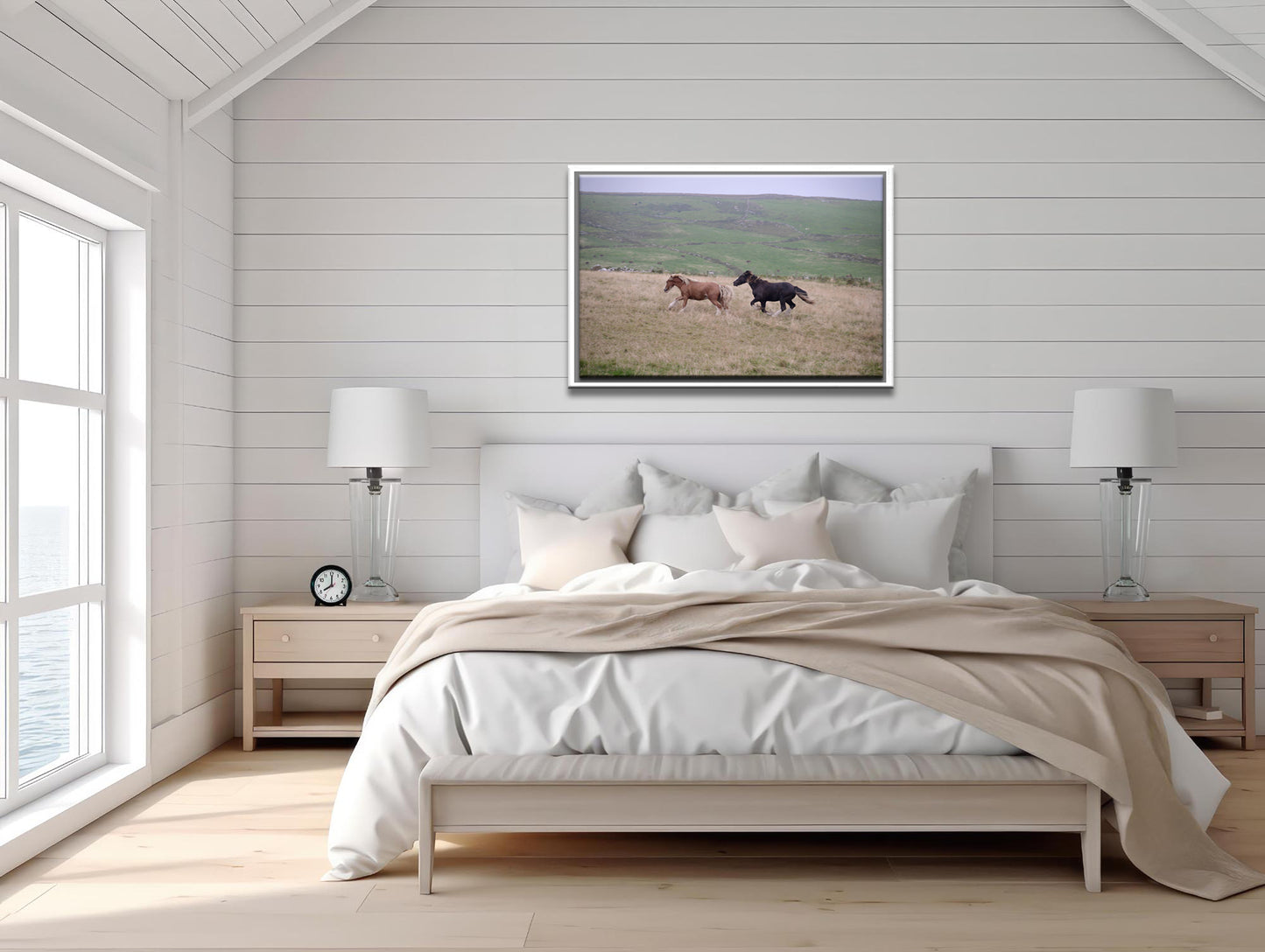 Horses running free in Ireland, 20x30 framed in white canvas print. 