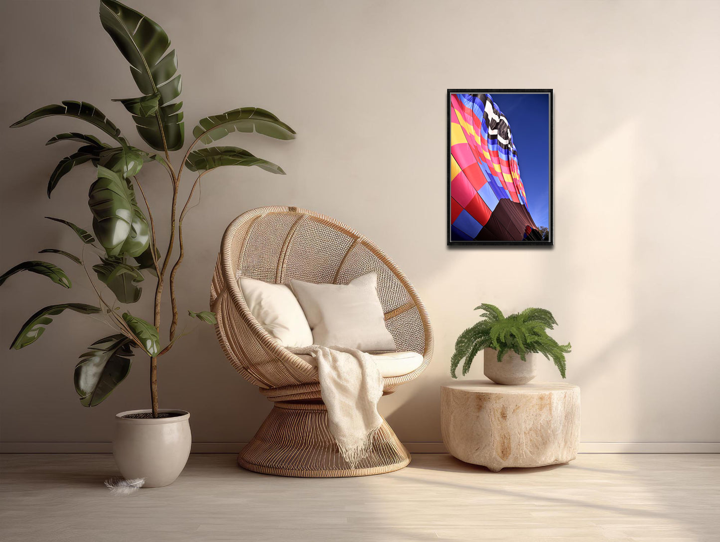 Bright, colorful Hot-air Balloon framed canvas photo by Kristen Olivares