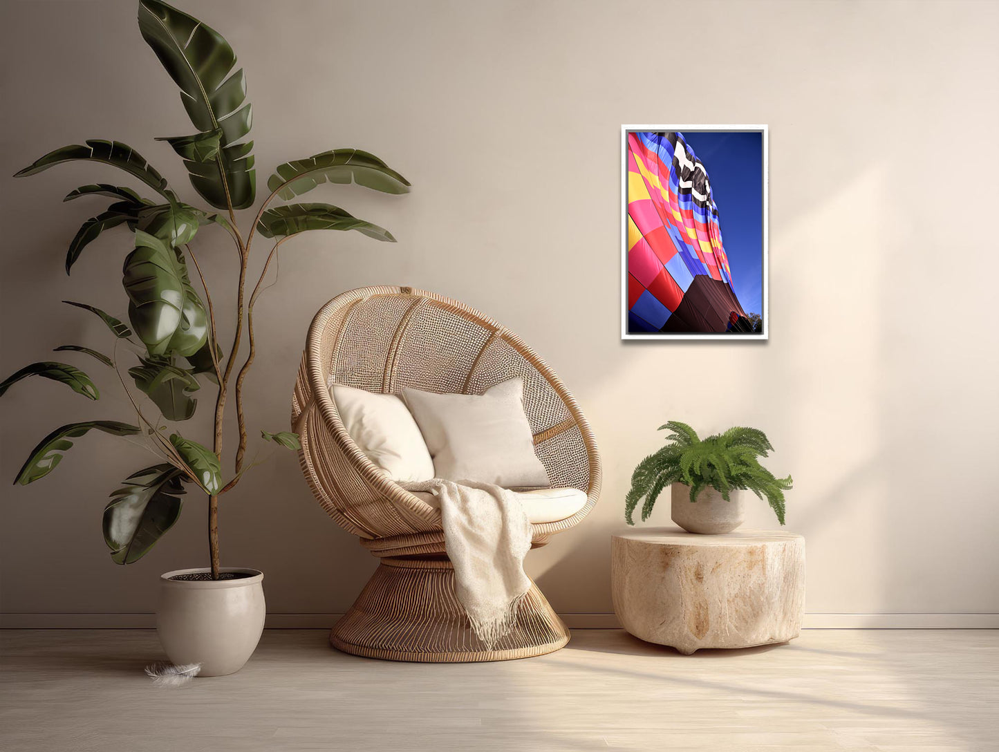 Bright, colorful Hot-air Balloon framed canvas photo by Kristen Olivares