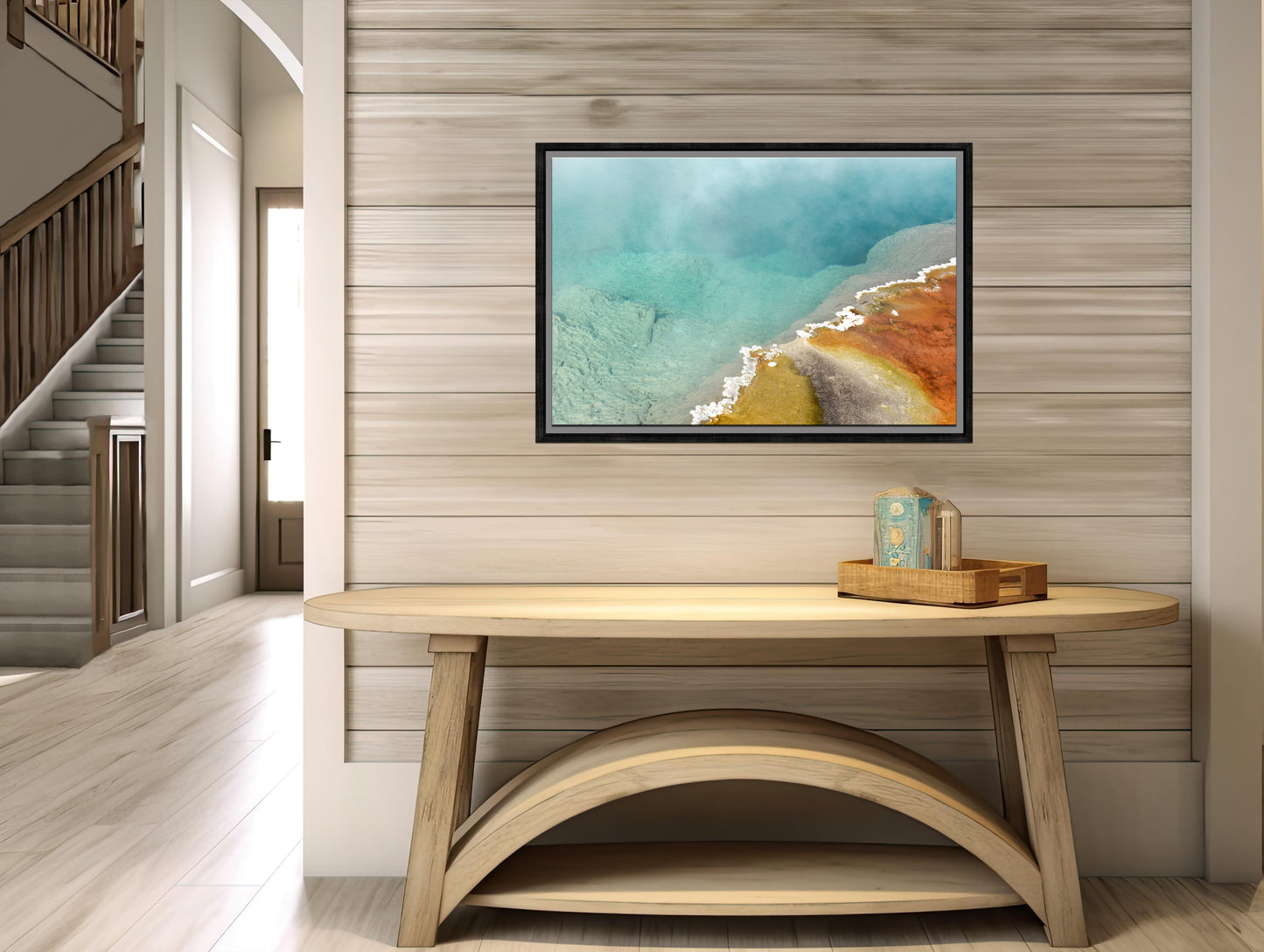 Beautiful, colorful, hot springs in Yellowstone. Framed Canvas wall art. Fine art photography by Kristen Olivares.