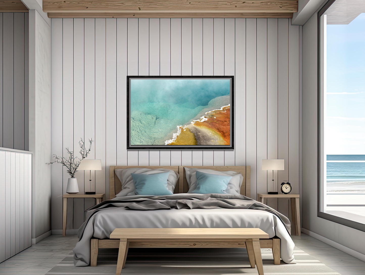 Beautiful, colorful, hot springs in Yellowstone. Framed Canvas wall art. Fine art photography by Kristen Olivares.