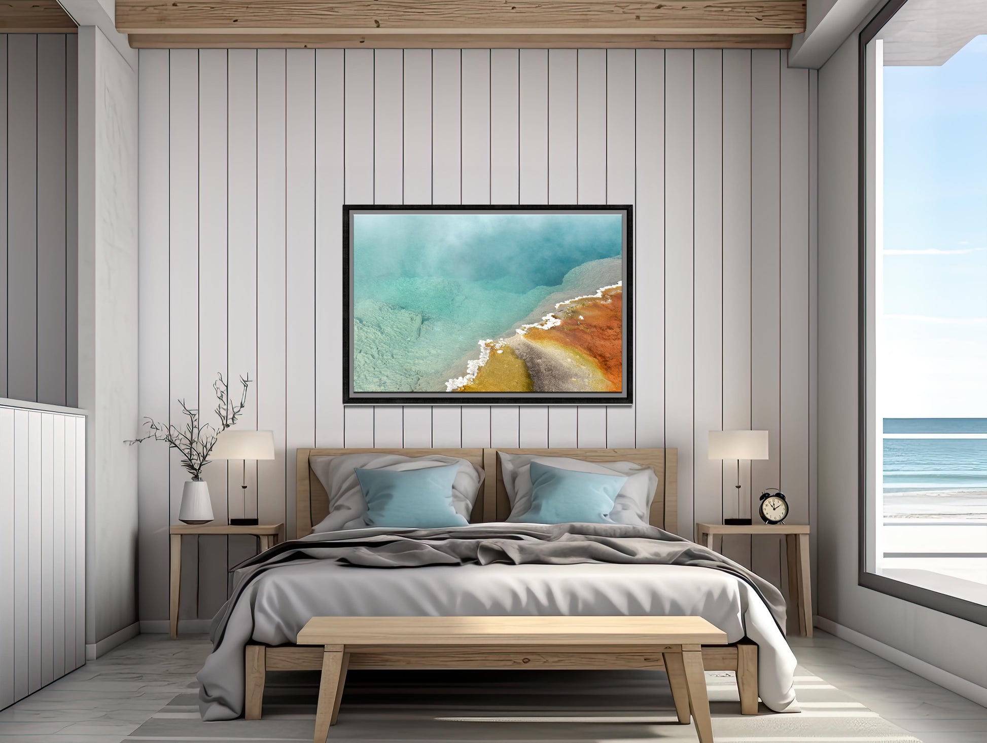 Beautiful, colorful, hot springs in Yellowstone. Framed Canvas wall art. Fine art photography by Kristen Olivares.
