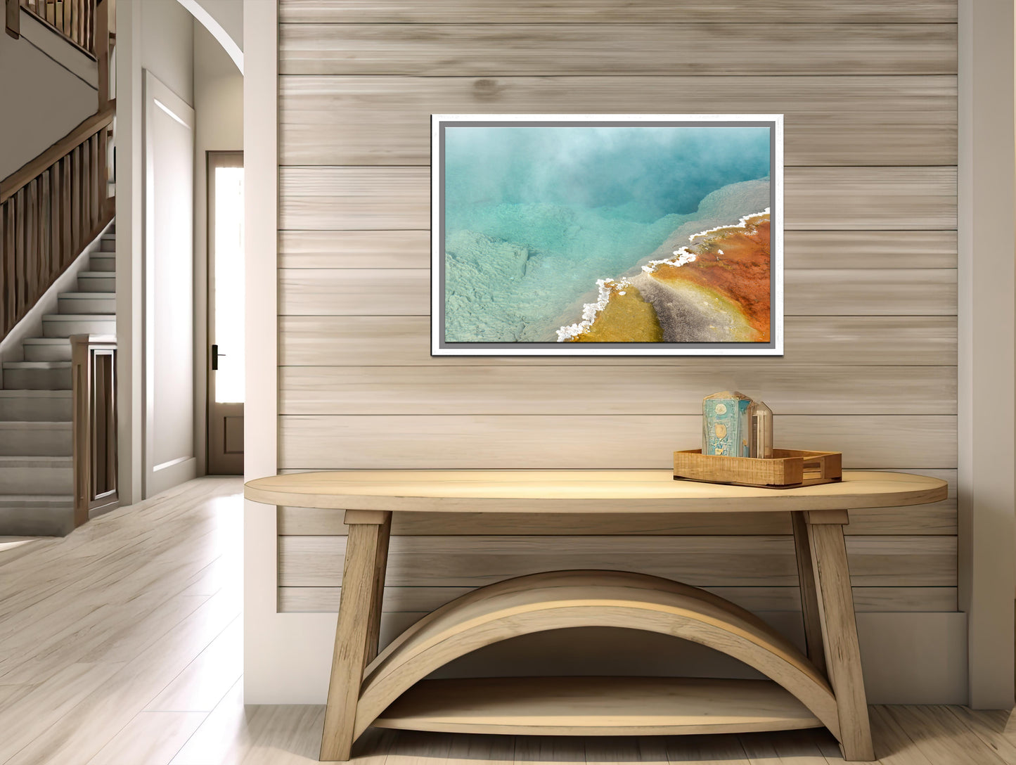 Beautiful, colorful, hot springs in Yellowstone. Framed Canvas wall art. Fine art photography by Kristen Olivares.