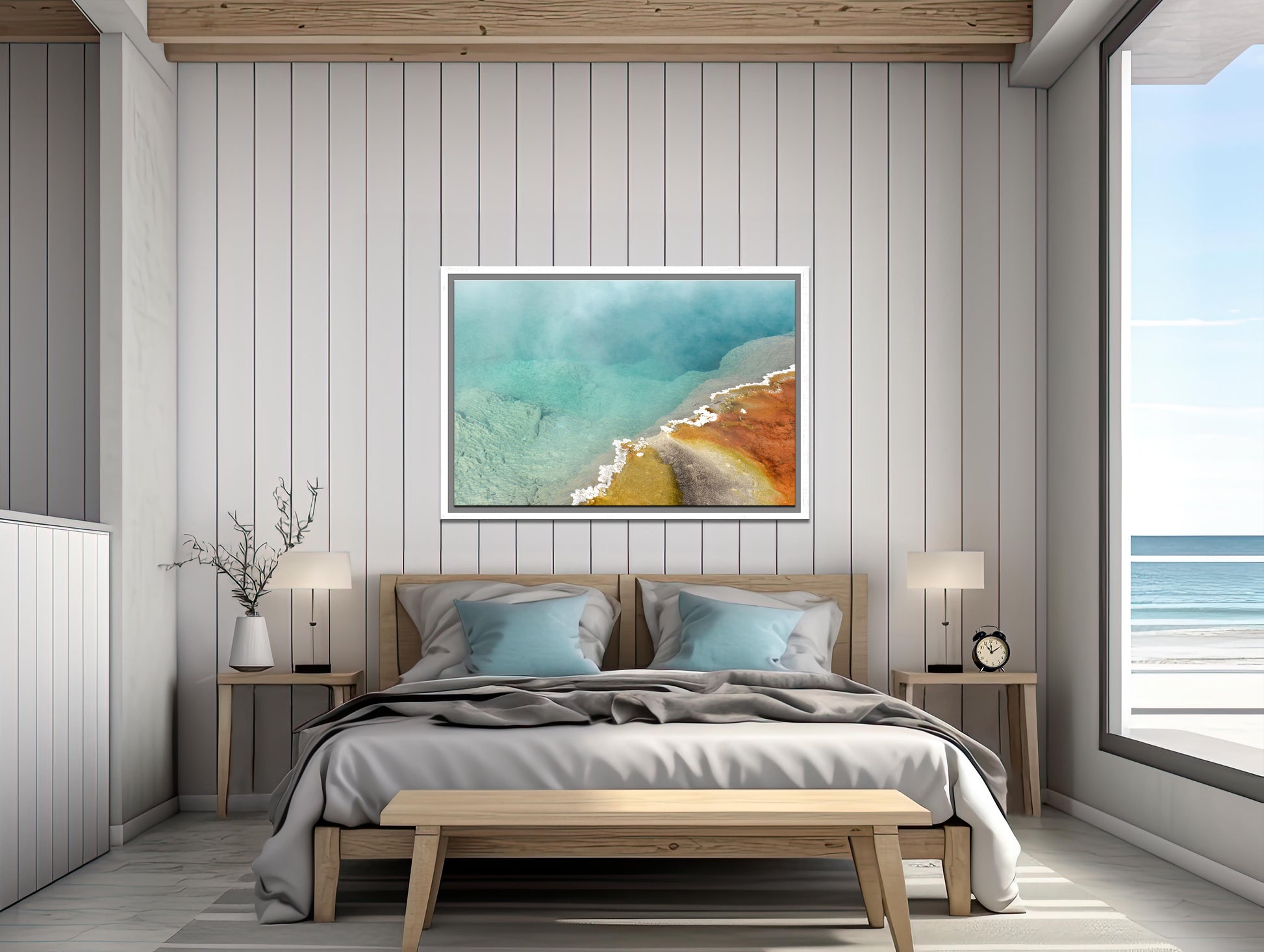 Beautiful, colorful, hot springs in Yellowstone. Framed Canvas wall art. Fine art photography by Kristen Olivares.
