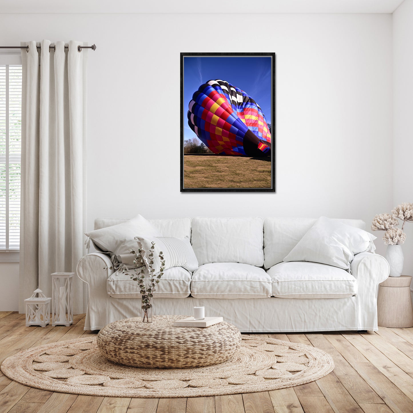 Bright and bold, colorful hotair balloon ready to take off, fine art print on canvas by Kristen Olivares
