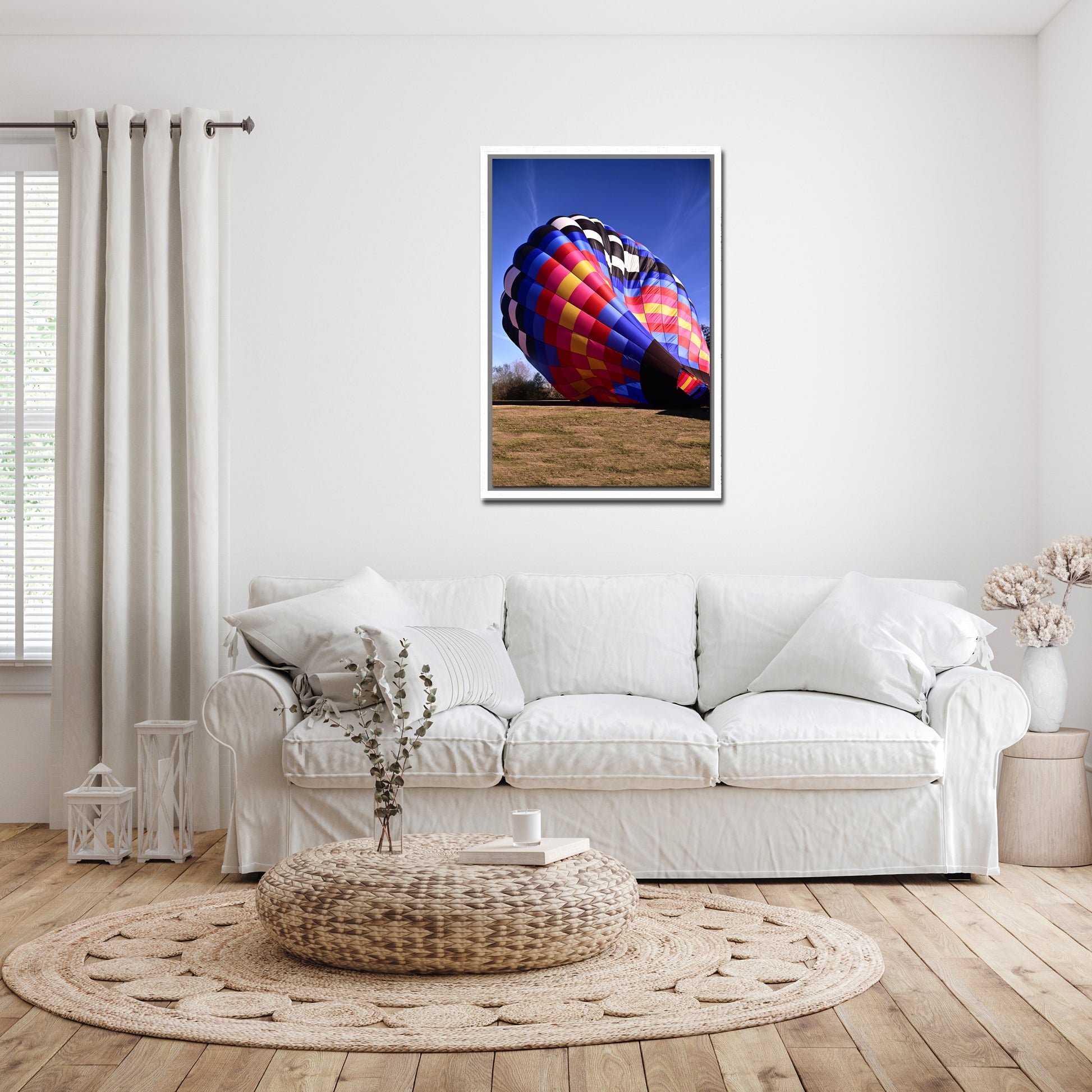 Bright and bold, colorful hotair balloon ready to take off, fine art print on canvas by Kristen Olivares