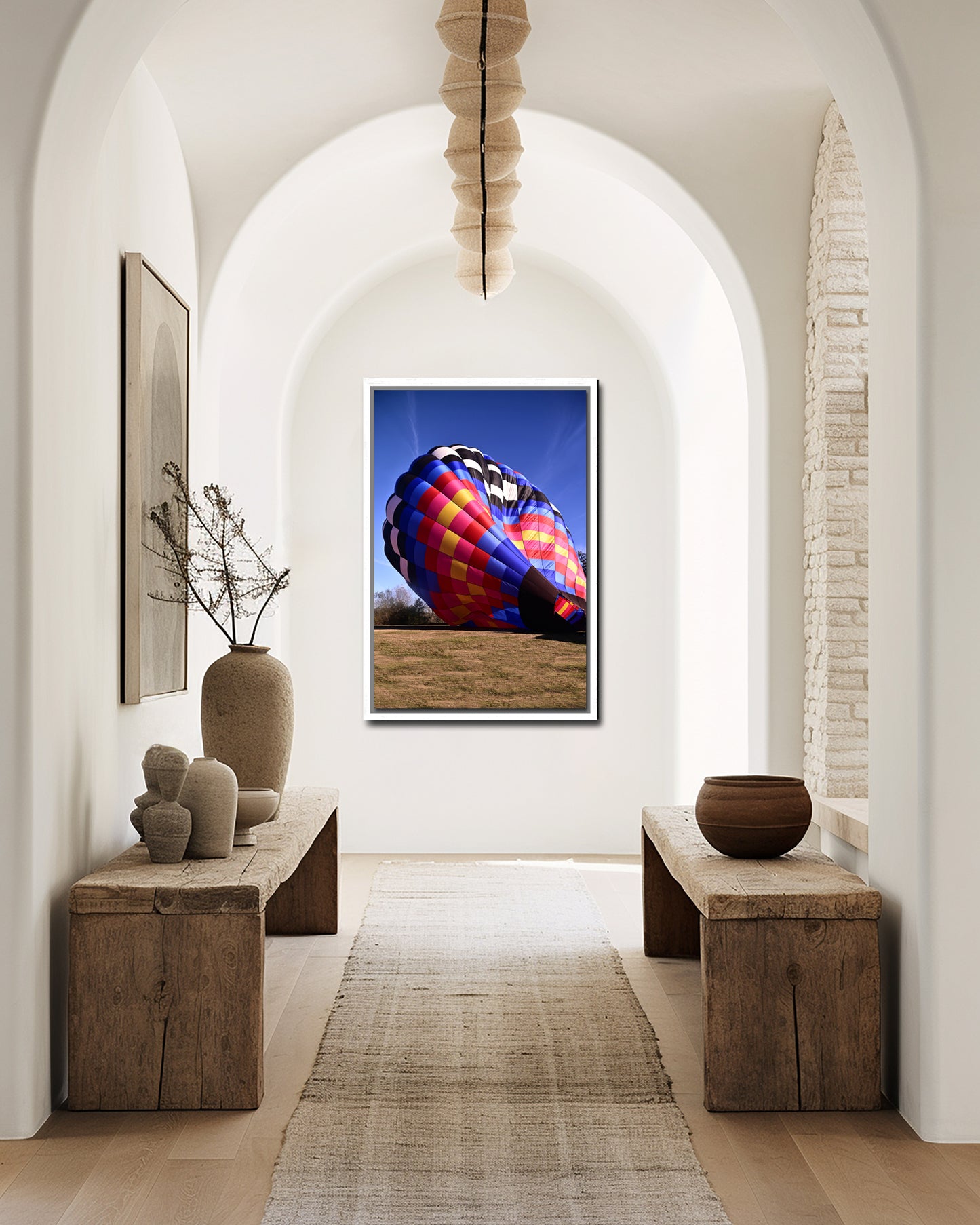 Bright and bold, colorful hotair balloon ready to take off, fine art print on canvas by Kristen Olivares