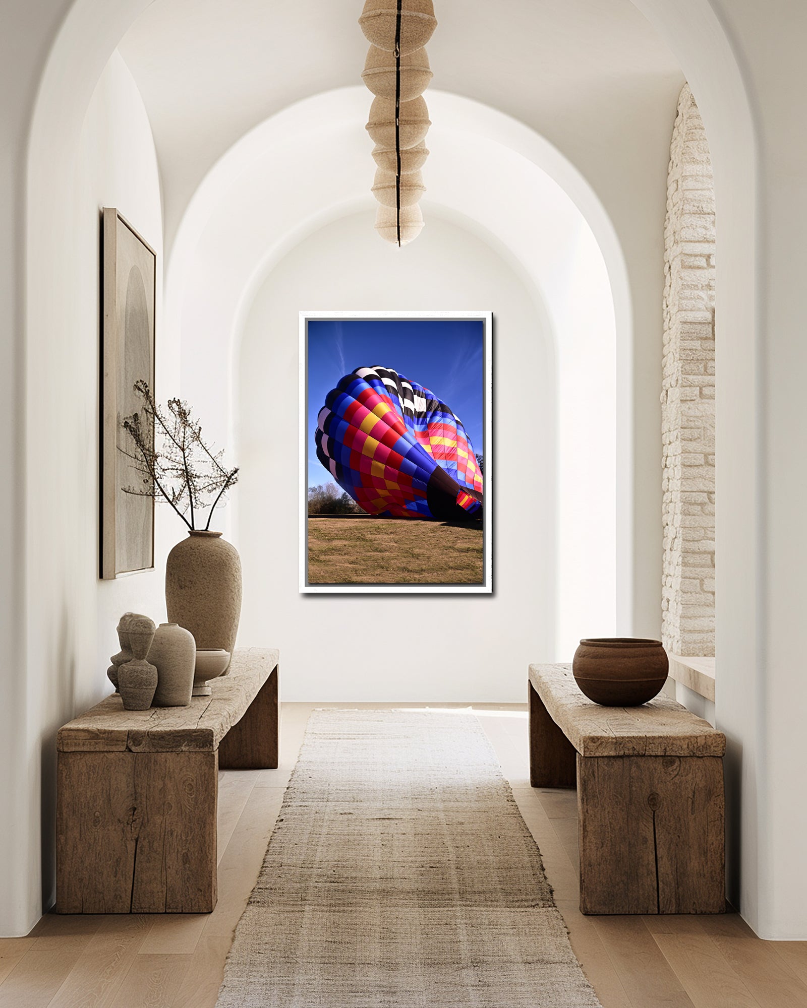 Bright and bold, colorful hotair balloon ready to take off, fine art print on canvas by Kristen Olivares