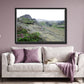 Icelands rough, rugged landscape with delicate pink flowers growing along side the rocky land. Framed fine art photography by Kristen Olivares. 