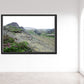 Icelands rough, rugged landscape with delicate pink flowers growing along side the rocky land. Framed fine art photography by Kristen Olivares. 