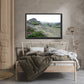 Icelands rough, rugged landscape with delicate pink flowers growing along side the rocky land. Framed fine art photography by Kristen Olivares. 