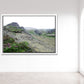 Icelands rough, rugged landscape with delicate pink flowers growing along side the rocky land. Framed fine art photography by Kristen Olivares. 