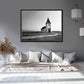 A beautiful church set out in a quiet setting in Iceland. Black and white photo. Framed canvas wall art by Kristen Oliavres