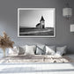 A beautiful church set out in a quiet setting in Iceland. Black and white photo. Framed canvas wall art by Kristen Oliavres