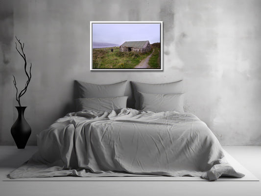 An old barn in Ireland, captivating and desolate, framed print, wall art. 