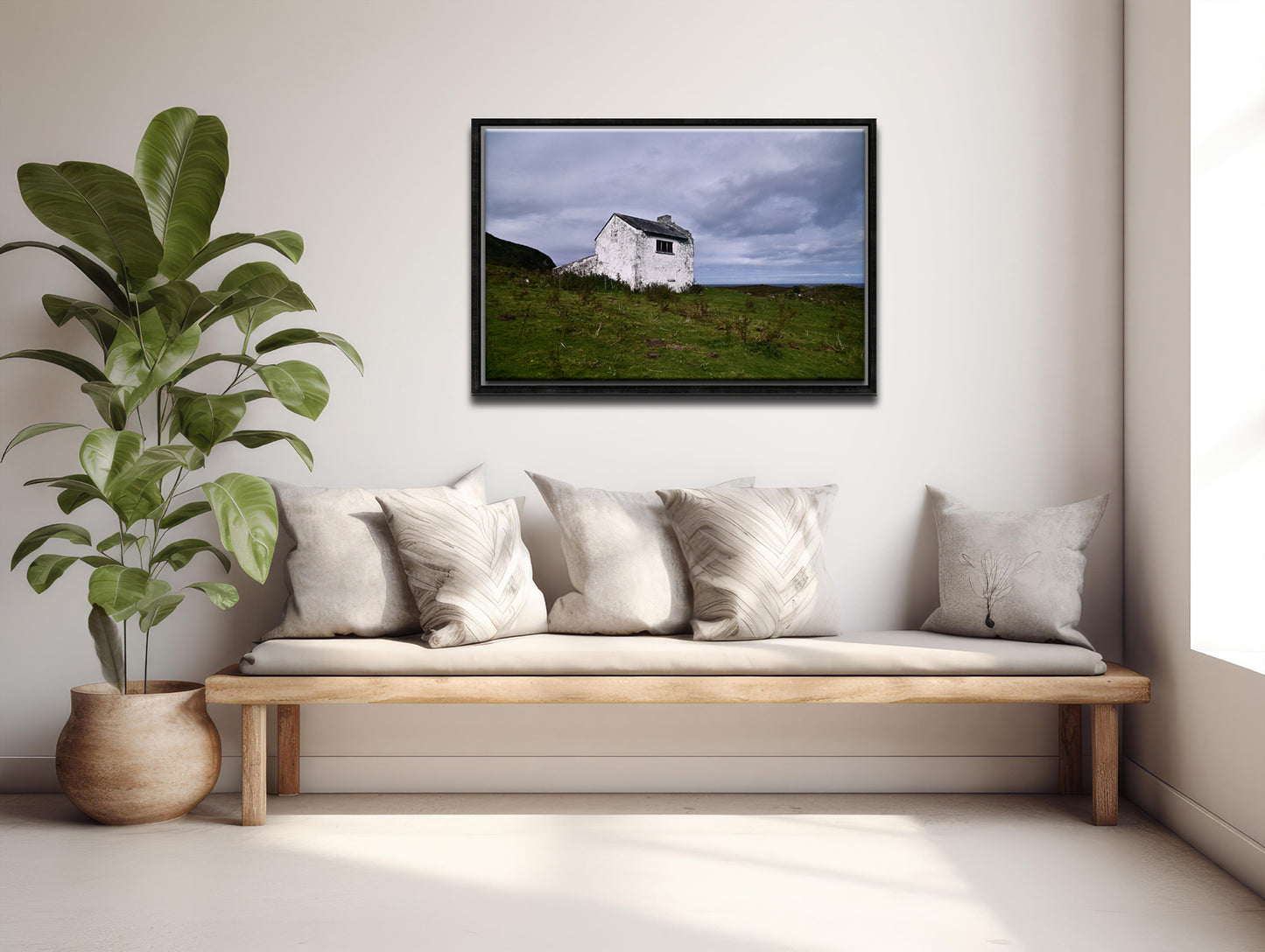 Beautiful White old stone home abandoned on the coast of Ireland. Framed Canvas Wall Art by Kristen Olivares