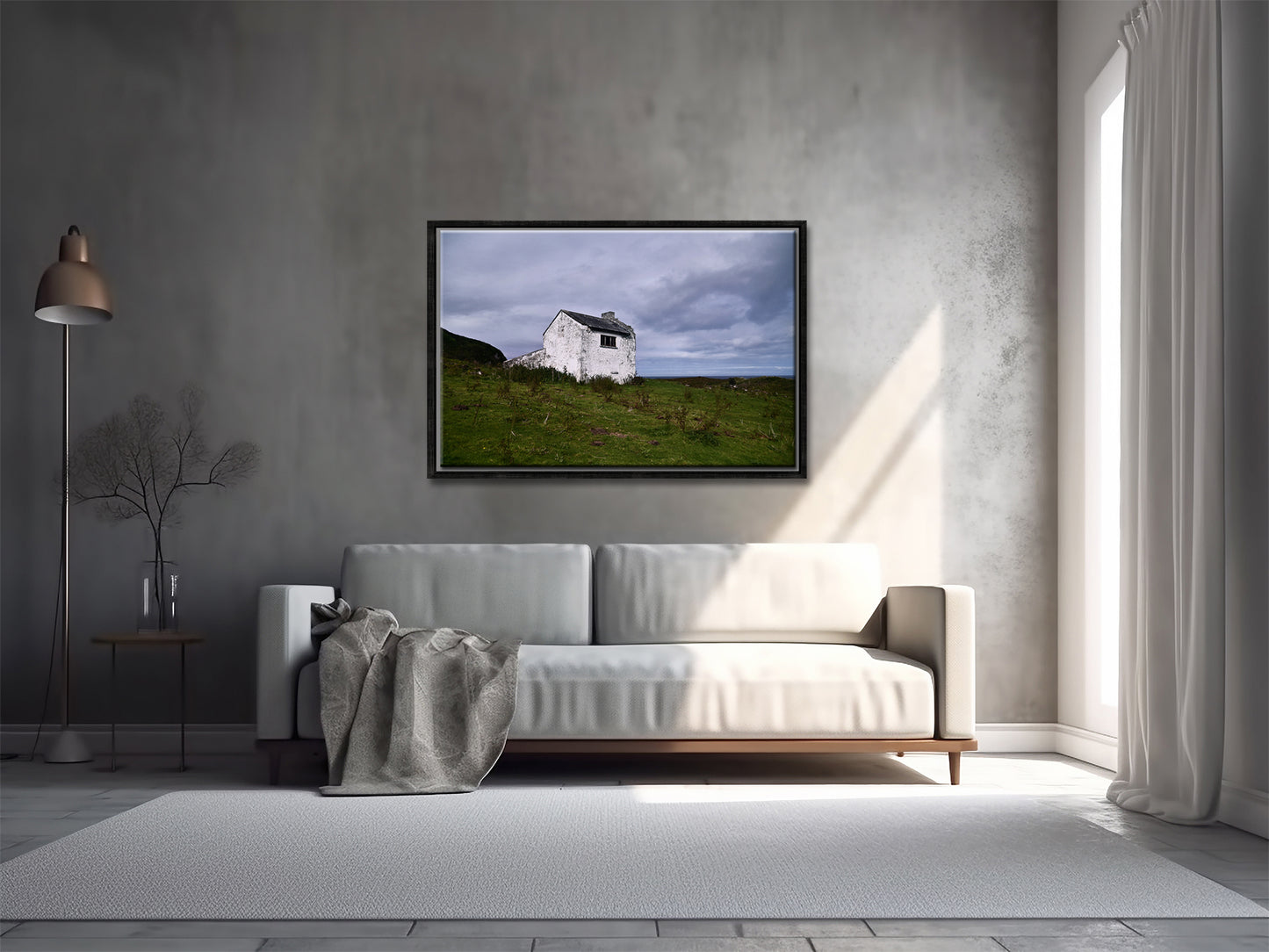 Beautiful White old stone home abandoned on the coast of Ireland. Framed Canvas Wall Art by Kristen Olivares