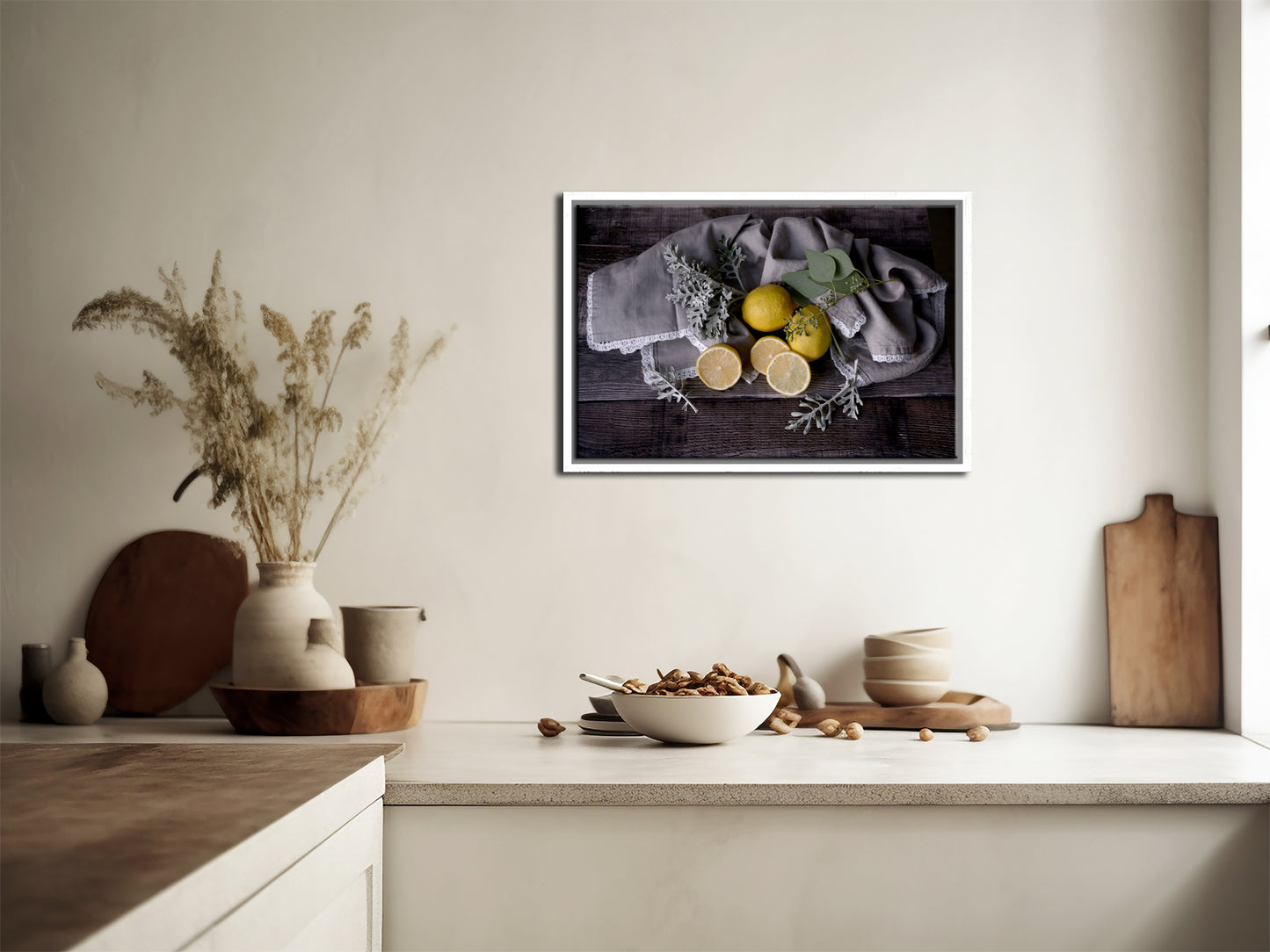 Beautiful lemon still life photography, framed fine art Canvas  by Kristen Olivares