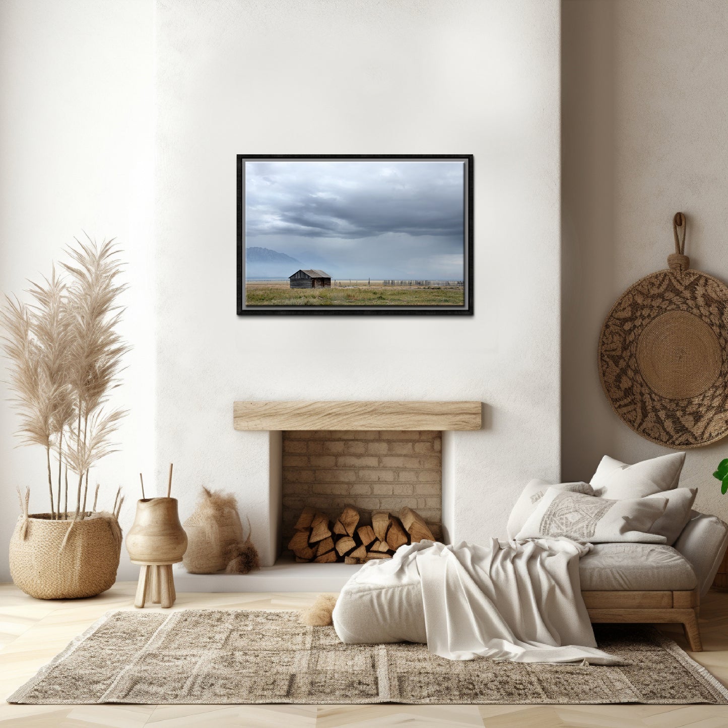 Little log cabin tucked away among the stunning Grand Teton mountains. Canvas Wall Art Framed Fine Art photography by Kristen Olivares.