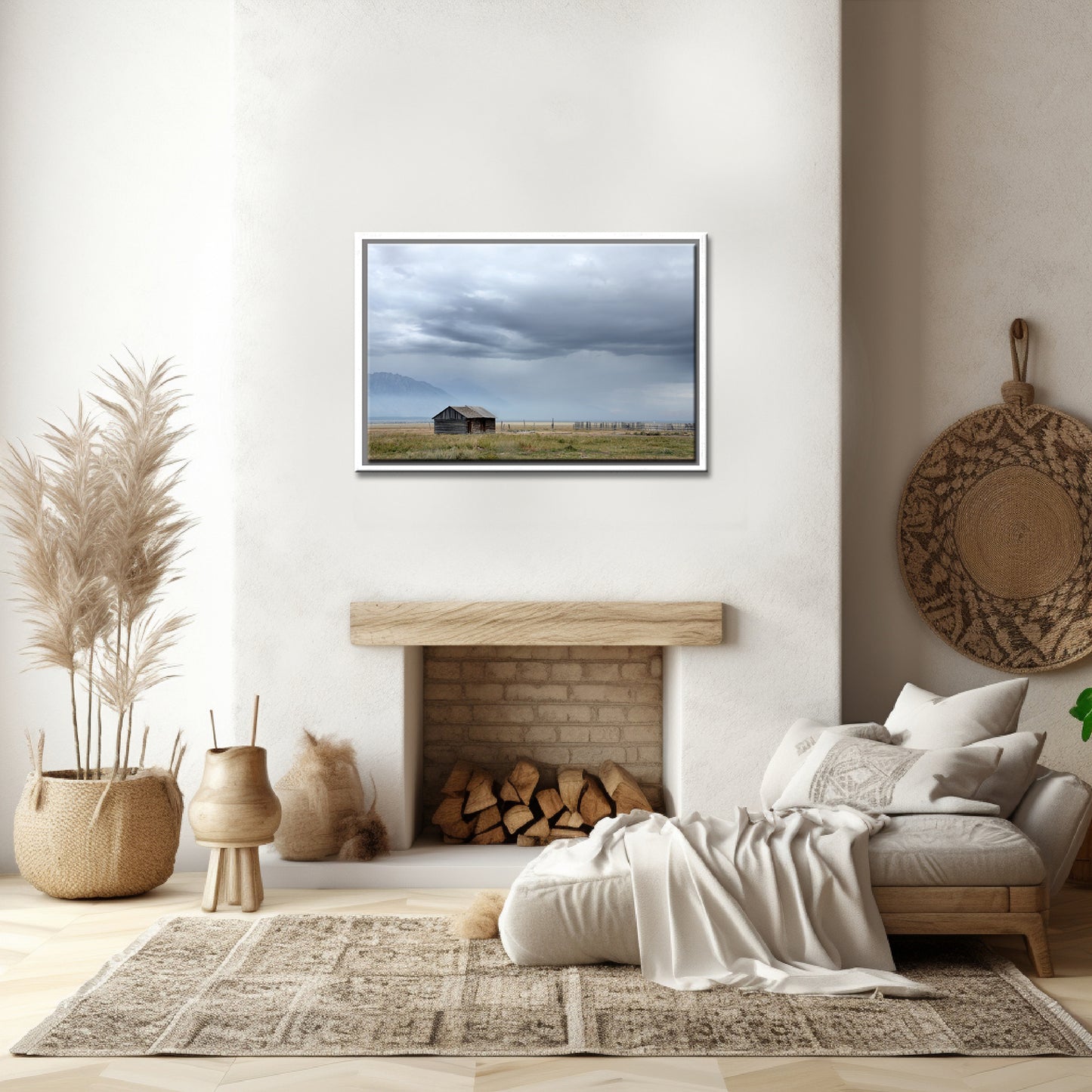 Little log cabin tucked away among the stunning Grand Teton mountains. Canvas Wall Art Framed Fine Art photography by Kristen Olivares.