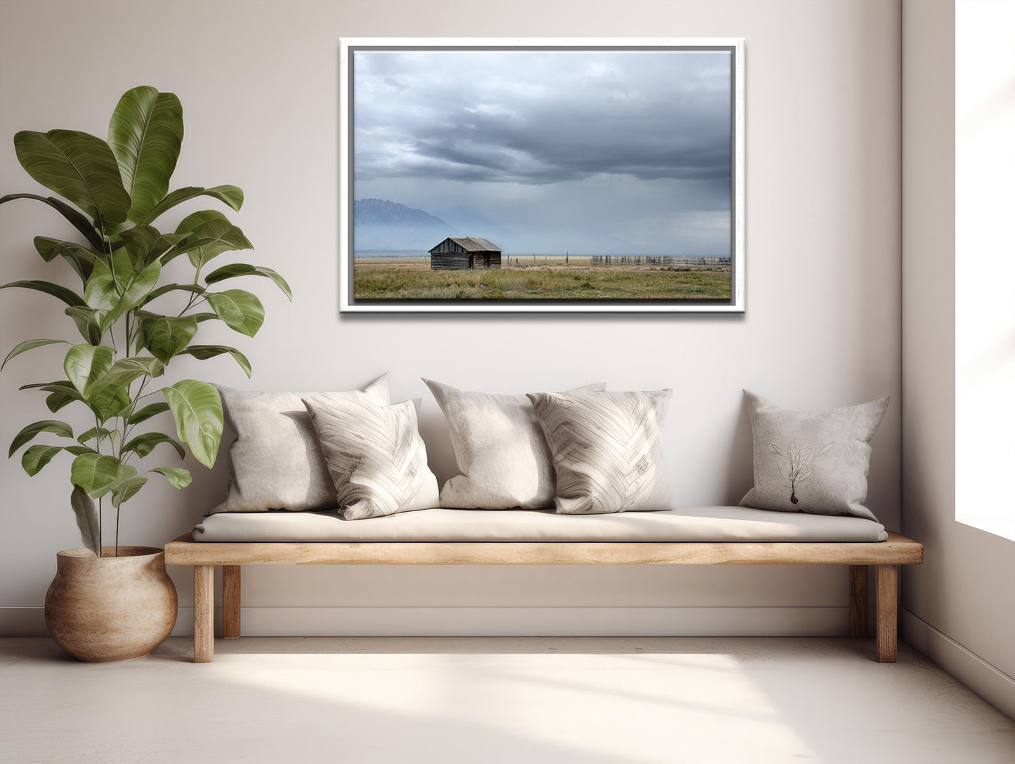 Little log cabin tucked away among the stunning Grand Teton mountains. Canvas Wall Art Framed Fine Art photography by Kristen Olivares.