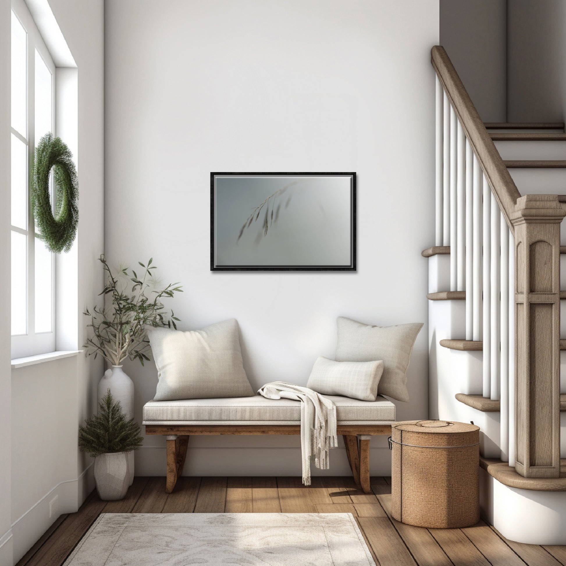 A beautiful framed image of dried grass, grey and silver image, wall art by Kristen Olivares