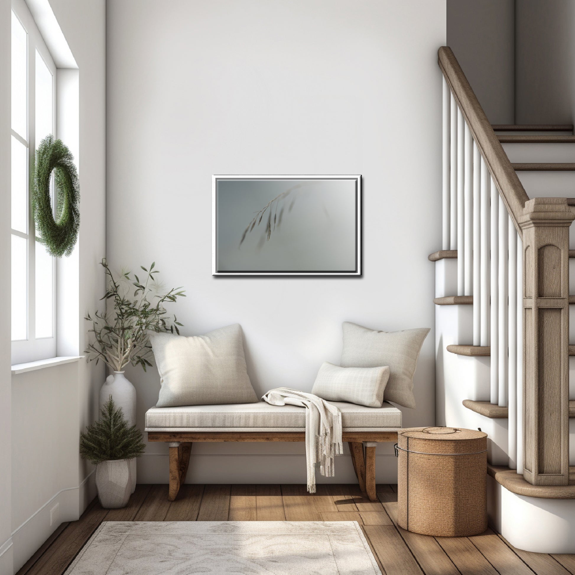 A beautiful framed image of dried grass, grey and silver image, wall art by Kristen Olivares