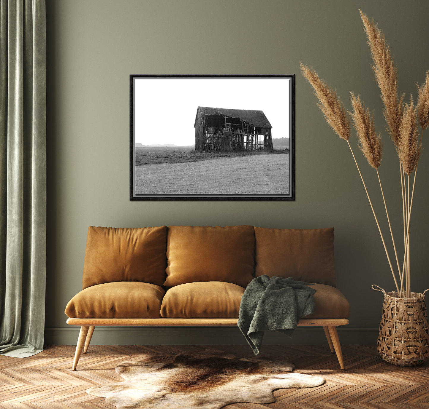 Beautiful old abandoned barn in Michigan. Black and White image.Framed fine art photography by Kristen Olivares.