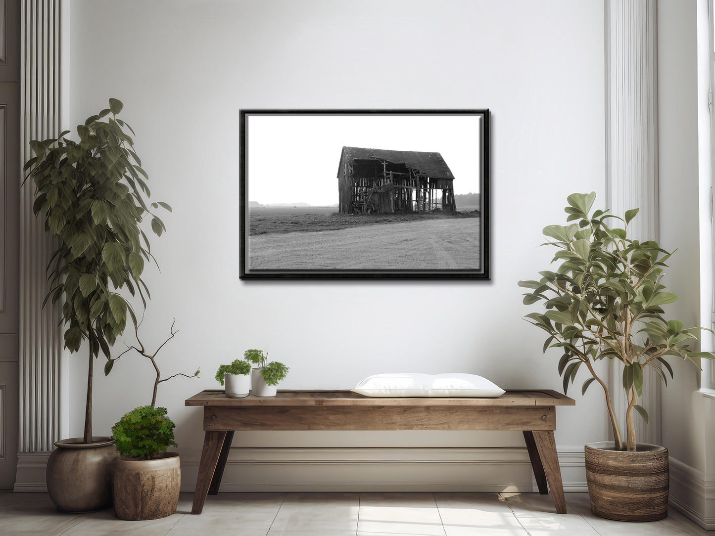 Beautiful old abandoned barn in Michigan. Black and White image.Framed fine art photography by Kristen Olivares.
