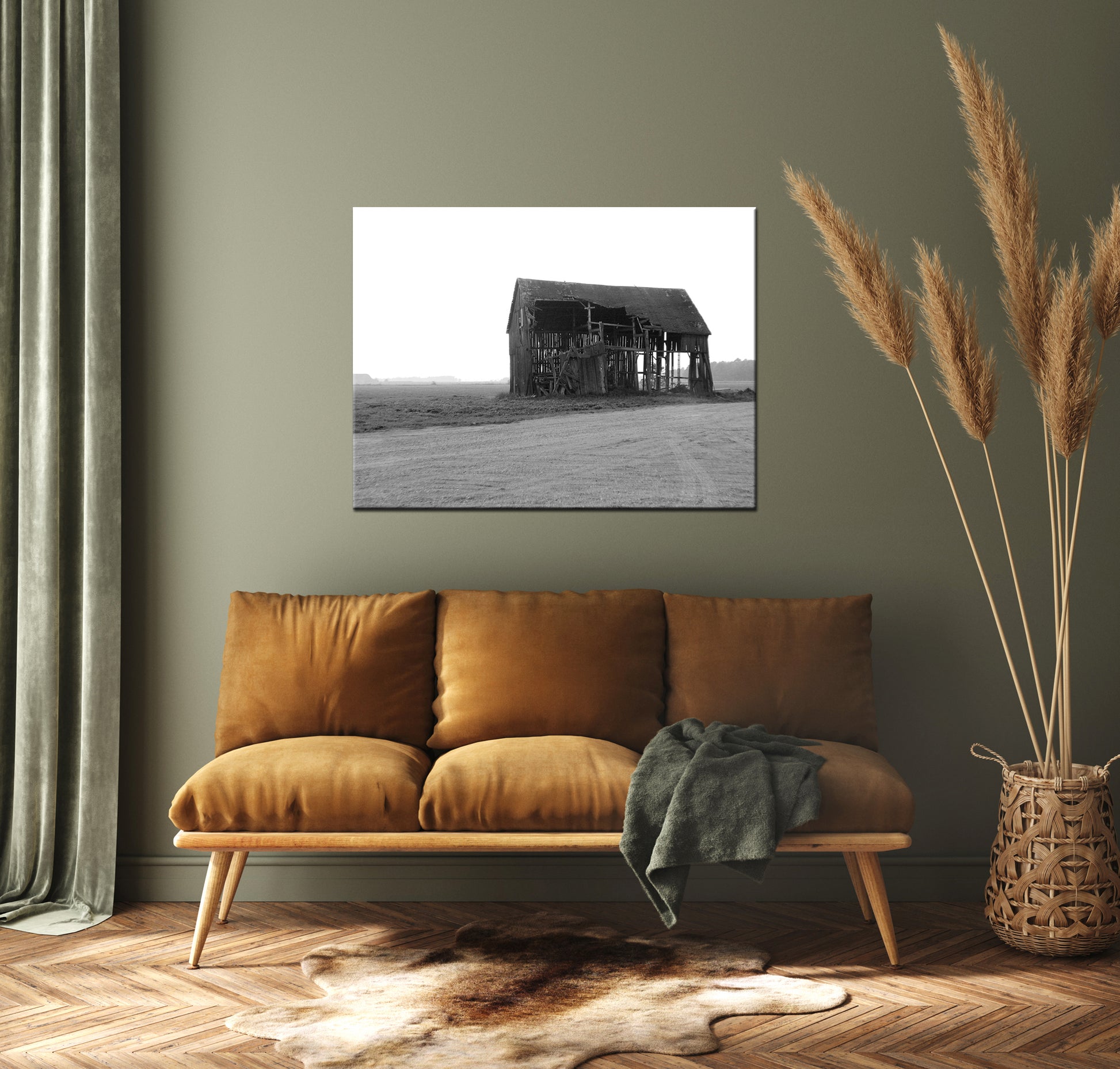 Beautiful old abandoned barn in Michigan. Black and White image.Framed fine art photography by Kristen Olivares.