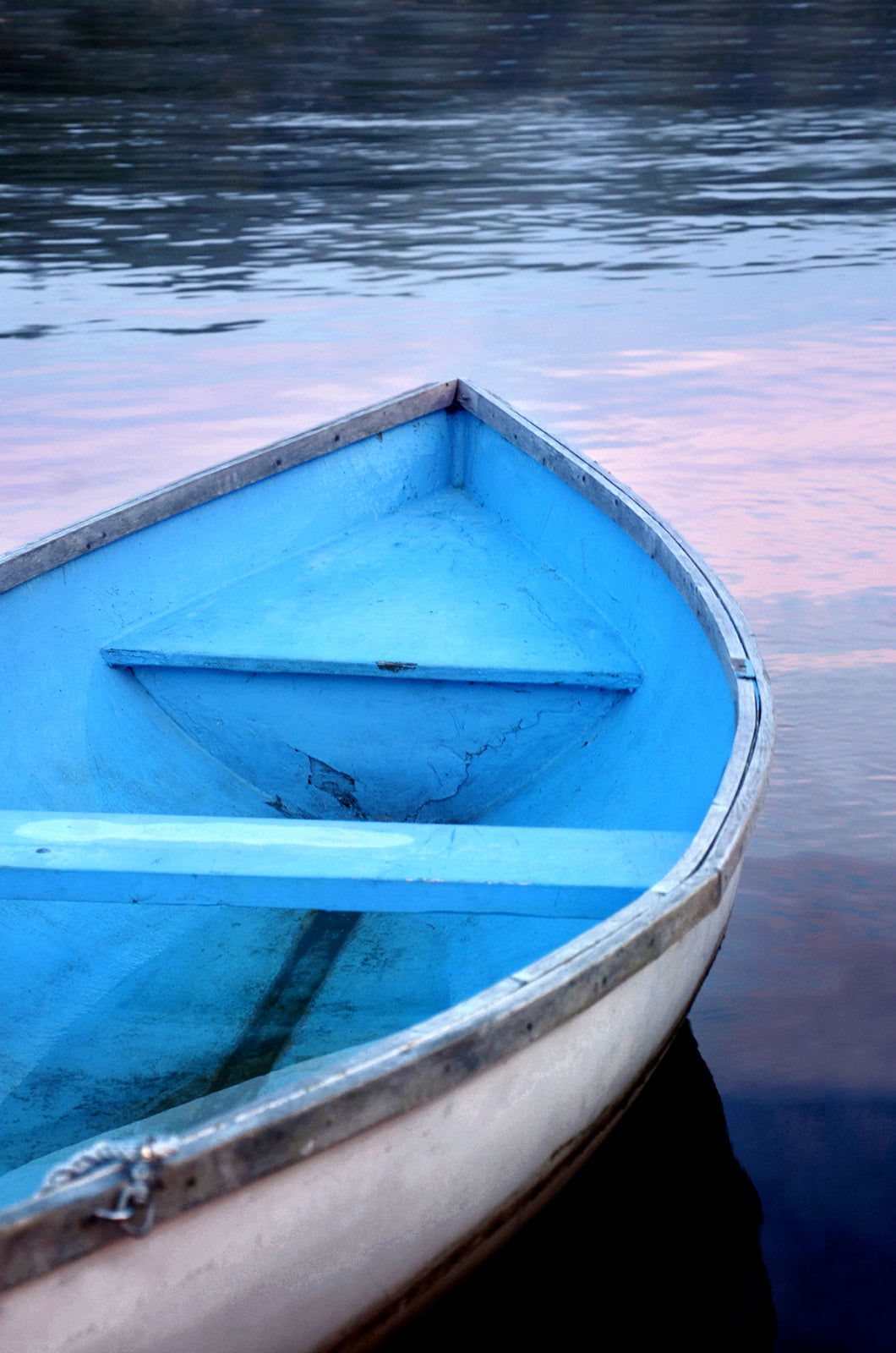 Beautiful old wooden blue boat in Canada at sunset. Canvas wall art. Framed fine art photography by Kristen Olivares.