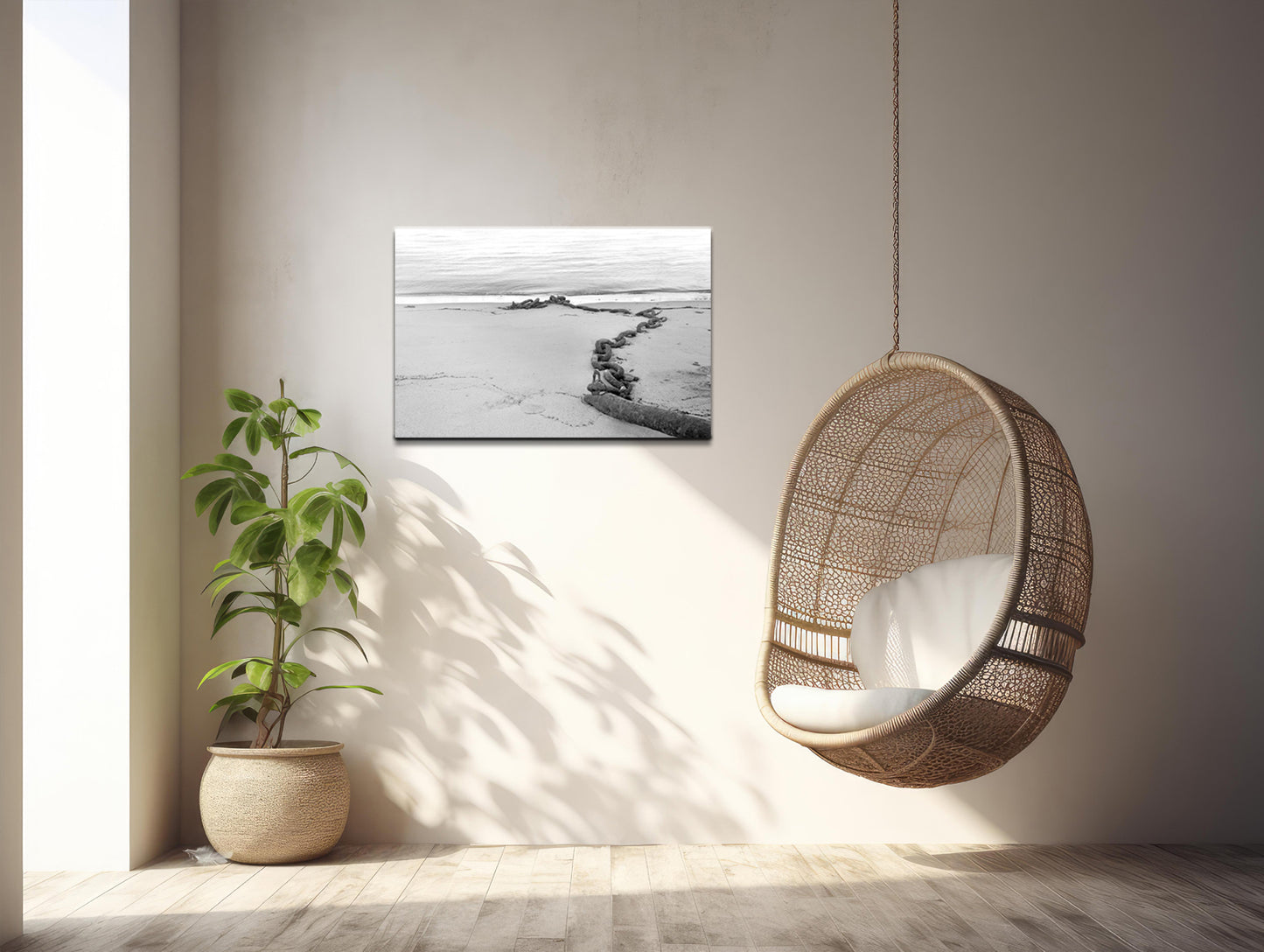 An old metal boat chain laid upon a beach in Canada. Fine Art Photography by Kristen Olivares