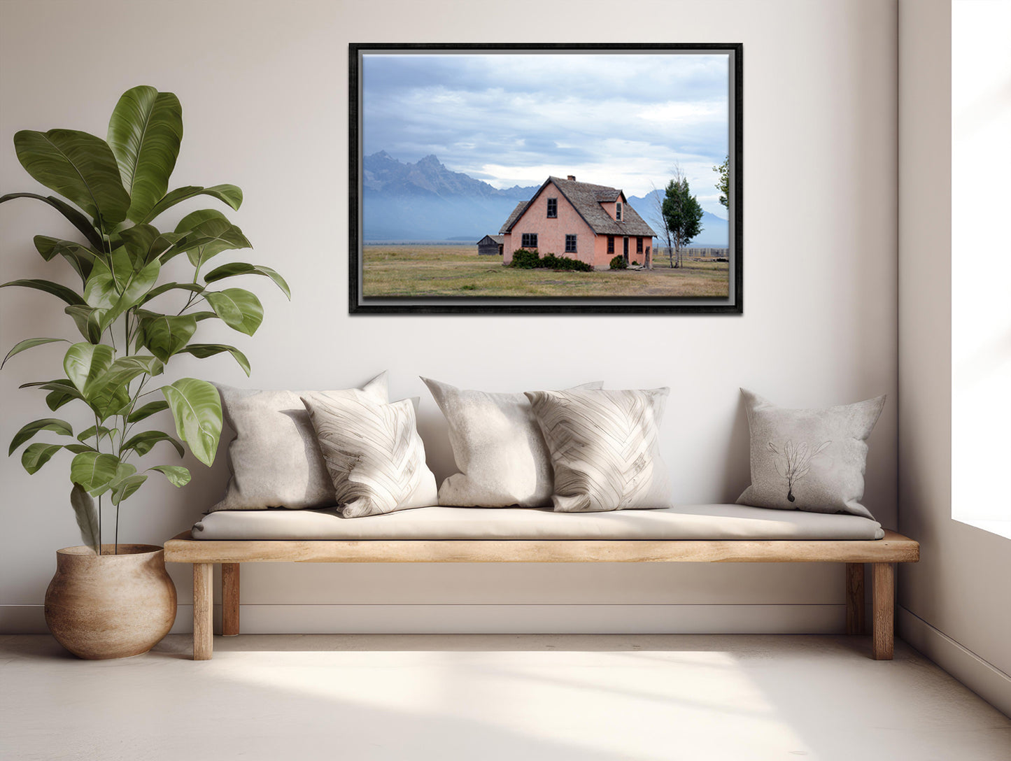 Beautiful old pinkish house in the Grand Tetons upon the John Moulton Barns. Framed Wall Art Fine Art Photography by Kristen Olivares