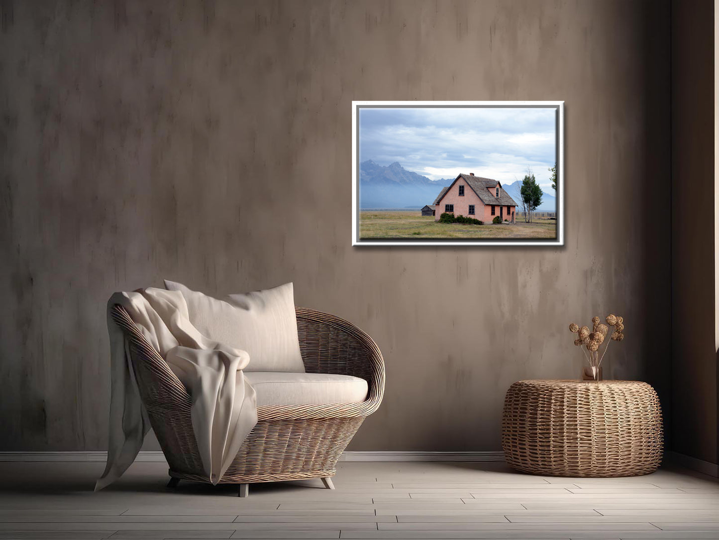 Beautiful old pinkish house in the Grand Tetons upon the John Moulton Barns. Framed Wall Art Fine Art Photography by Kristen Olivares
