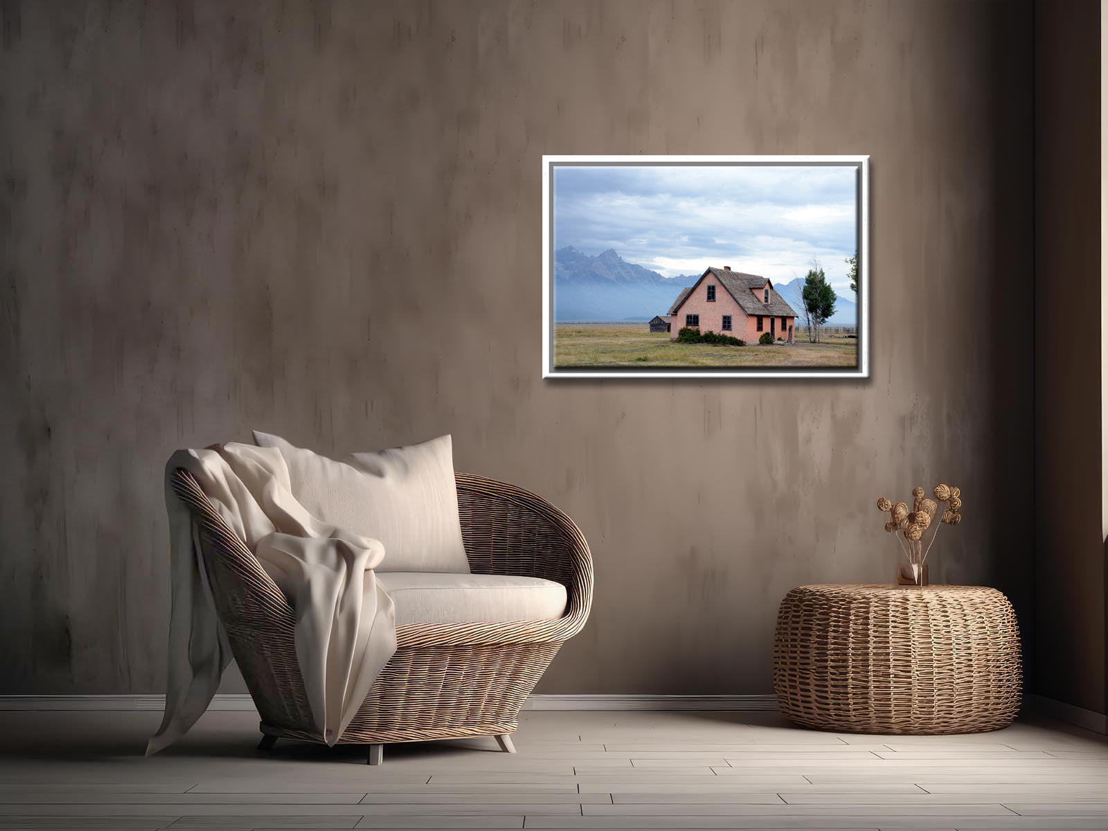 Beautiful old pinkish house in the Grand Tetons upon the John Moulton Barns. Framed Wall Art Fine Art Photography by Kristen Olivares