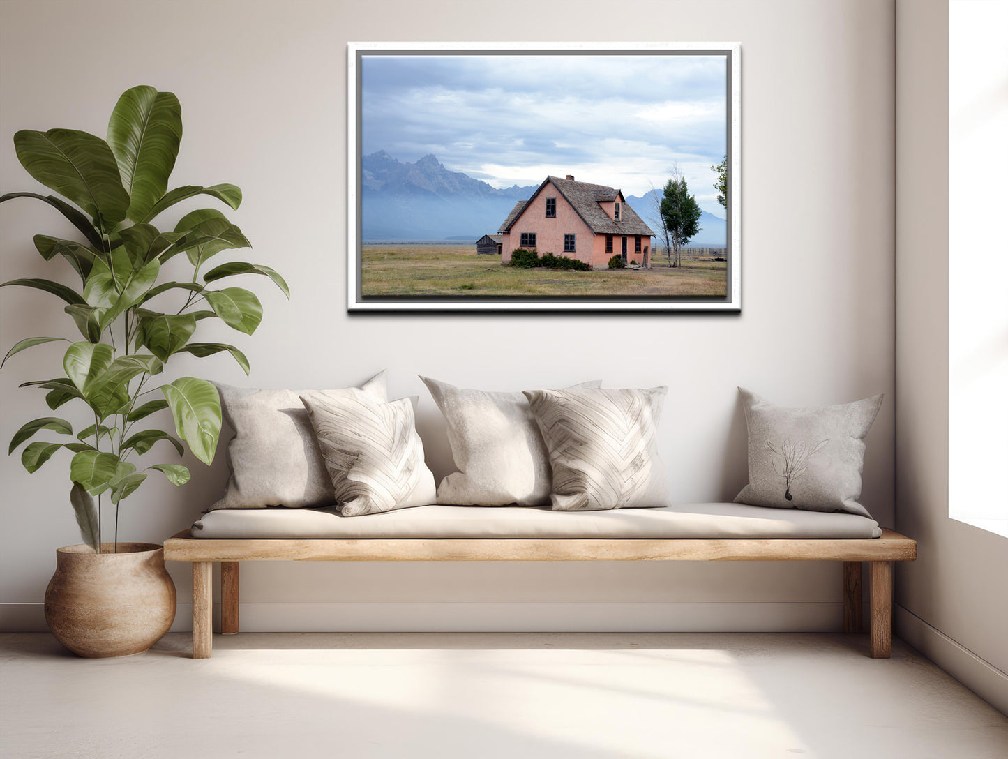 Beautiful old pinkish house in the Grand Tetons upon the John Moulton Barns. Framed Wall Art Fine Art Photography by Kristen Olivares