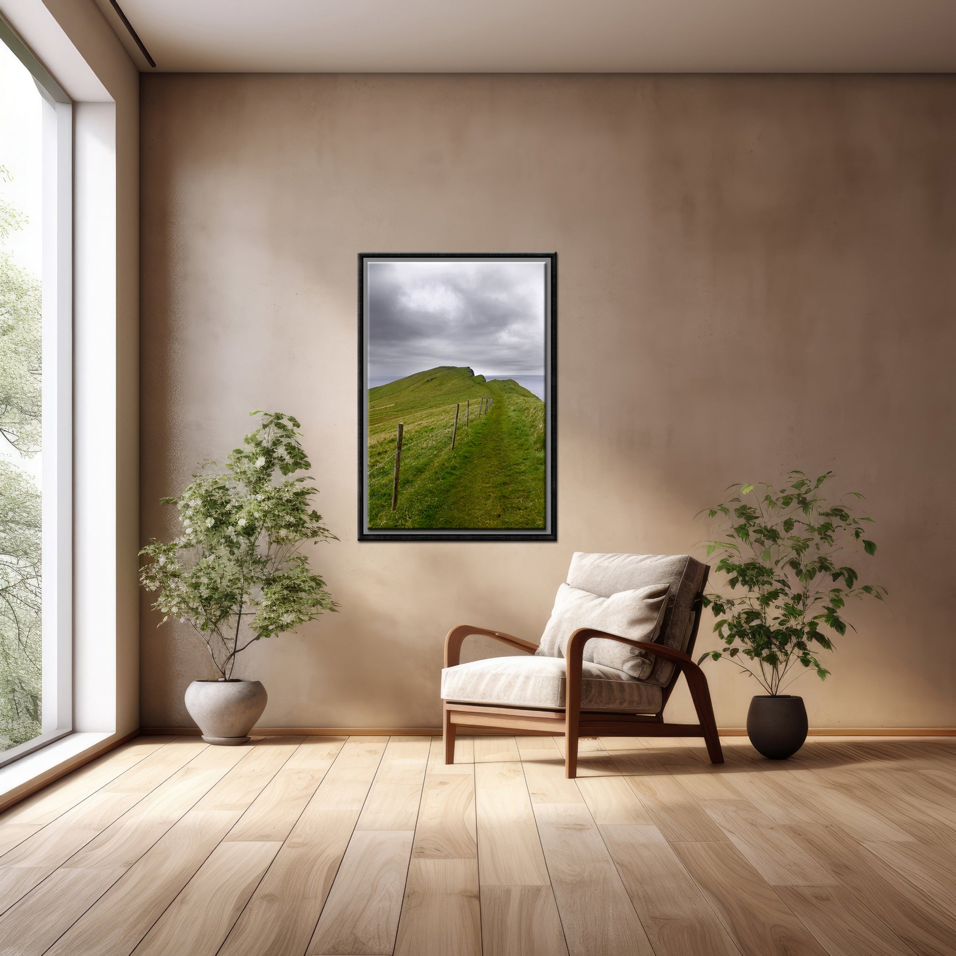 Beautiful image of a path on a cliff in the Faroe Islands. Framed fine art photography by Kristen Olivares.