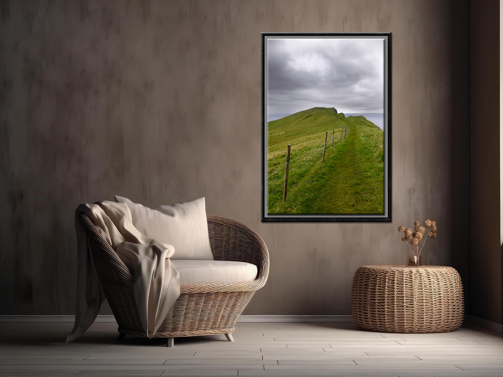 Beautiful image of a path on a cliff in the Faroe Islands. Framed fine art photography by Kristen Olivares.