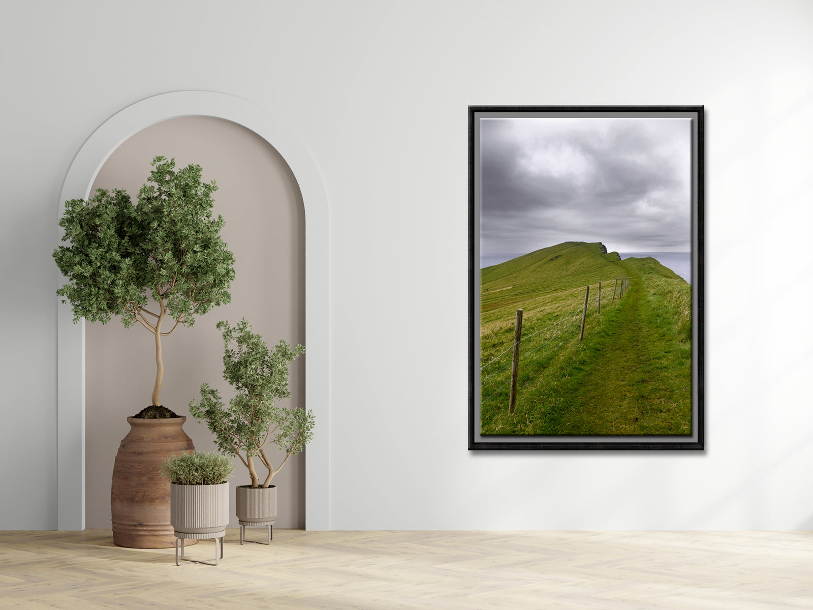 Beautiful image of a path on a cliff in the Faroe Islands. Framed fine art photography by Kristen Olivares.