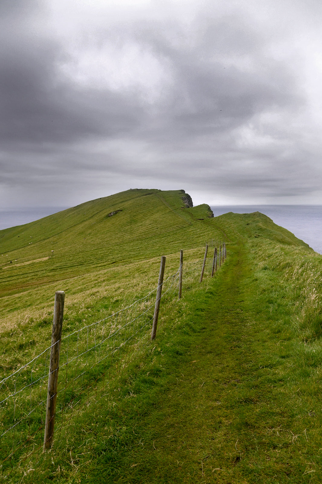 Beautiful image of a path on a cliff in the Faroe Islands. Framed fine art photography by Kristen Olivares.