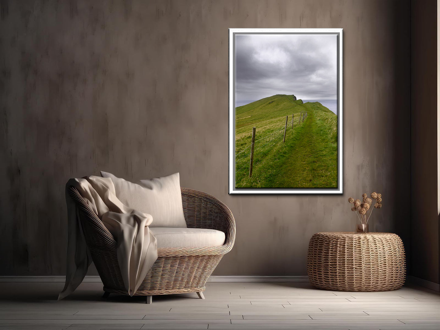 Beautiful image of a path on a cliff in the Faroe Islands. Framed fine art photography by Kristen Olivares.