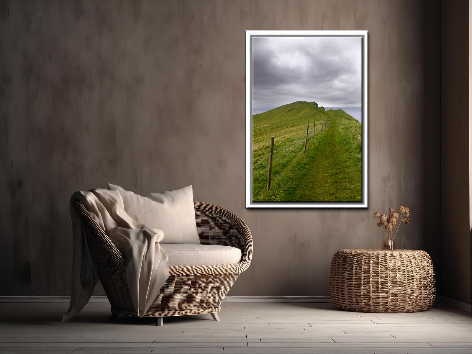 Beautiful image of a path on a cliff in the Faroe Islands. Framed fine art photography by Kristen Olivares.